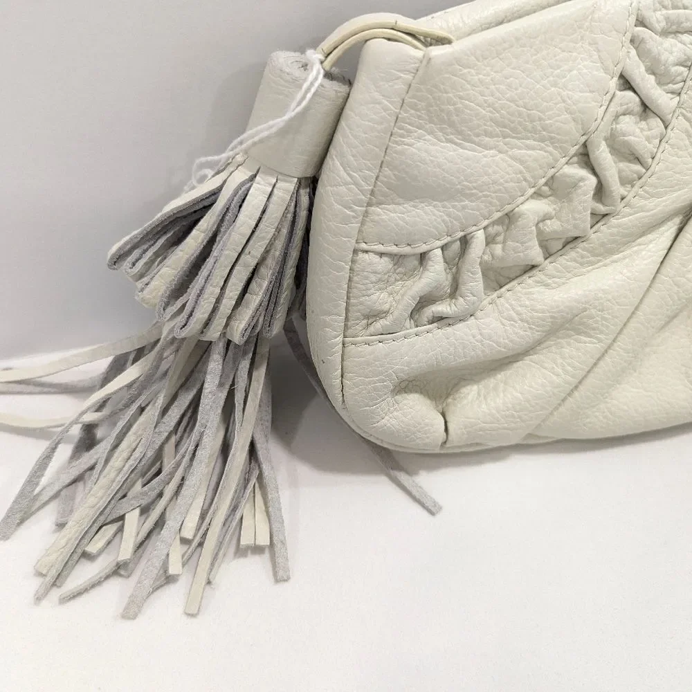 WHBM Soft Leather Clutch Cream Bag Purse Ruffle Zip Closure Inside Pockets Party - Picture 2 of 11